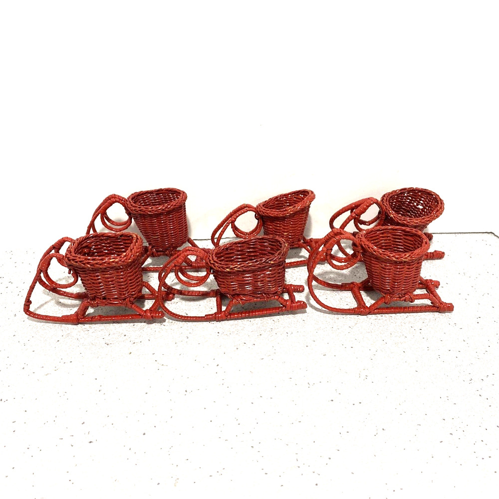 Vintage red wicker party favors 6 dining table novelty baskets nut candy holders